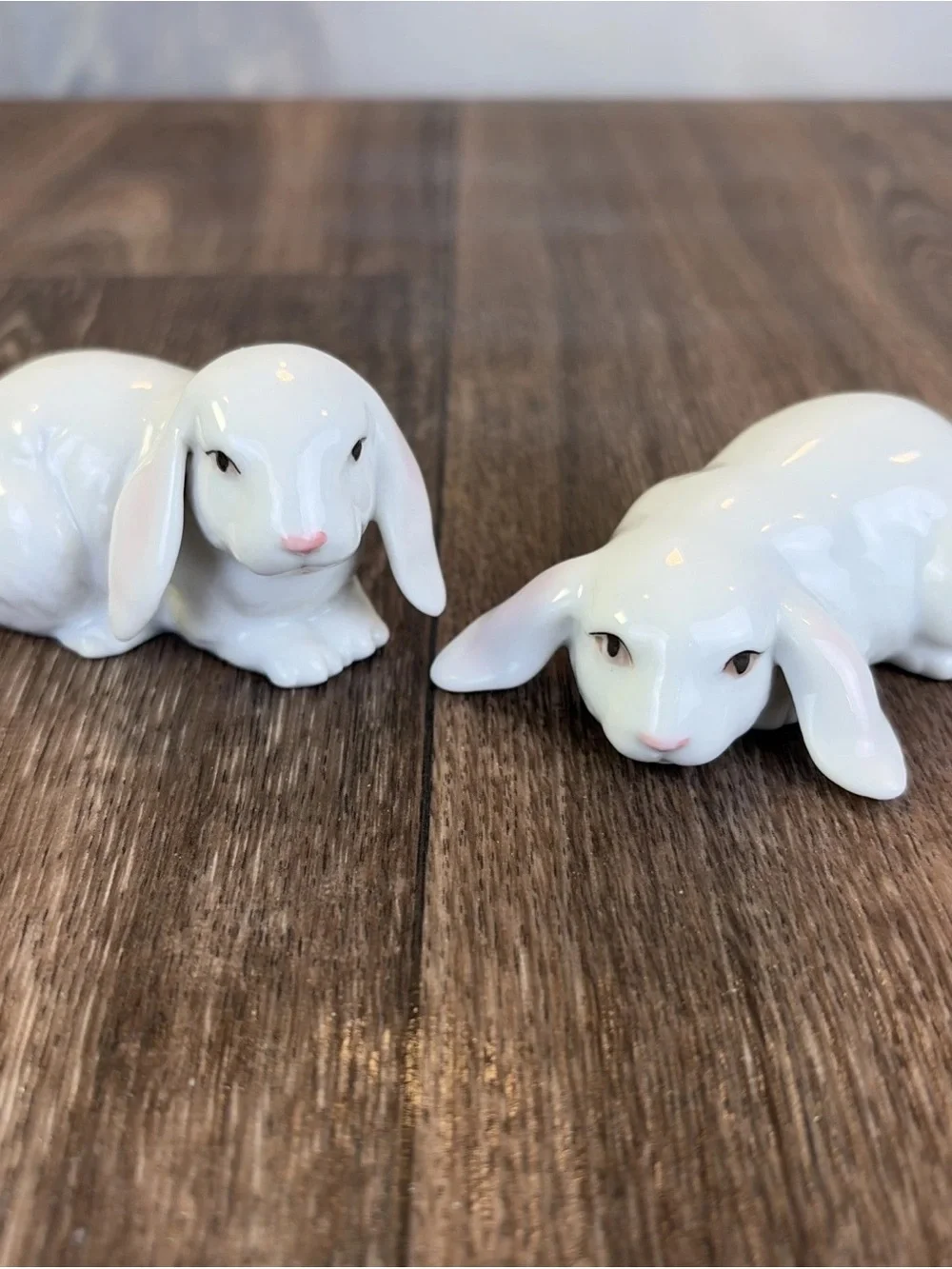 (2) Vintage OTAGIRI Japan Porcelain Easter Bunny Rabbits Glaze Figurines